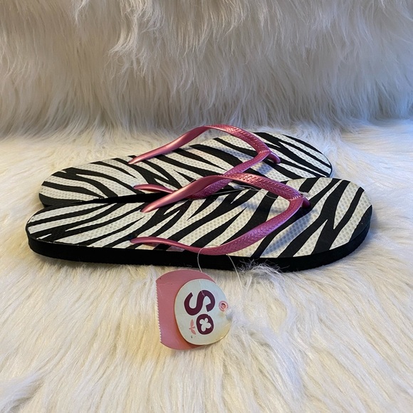 SO Flip Flops Womens Size XL Zebra Print Sandals Open Toe Shoes - Picture 3 of 5